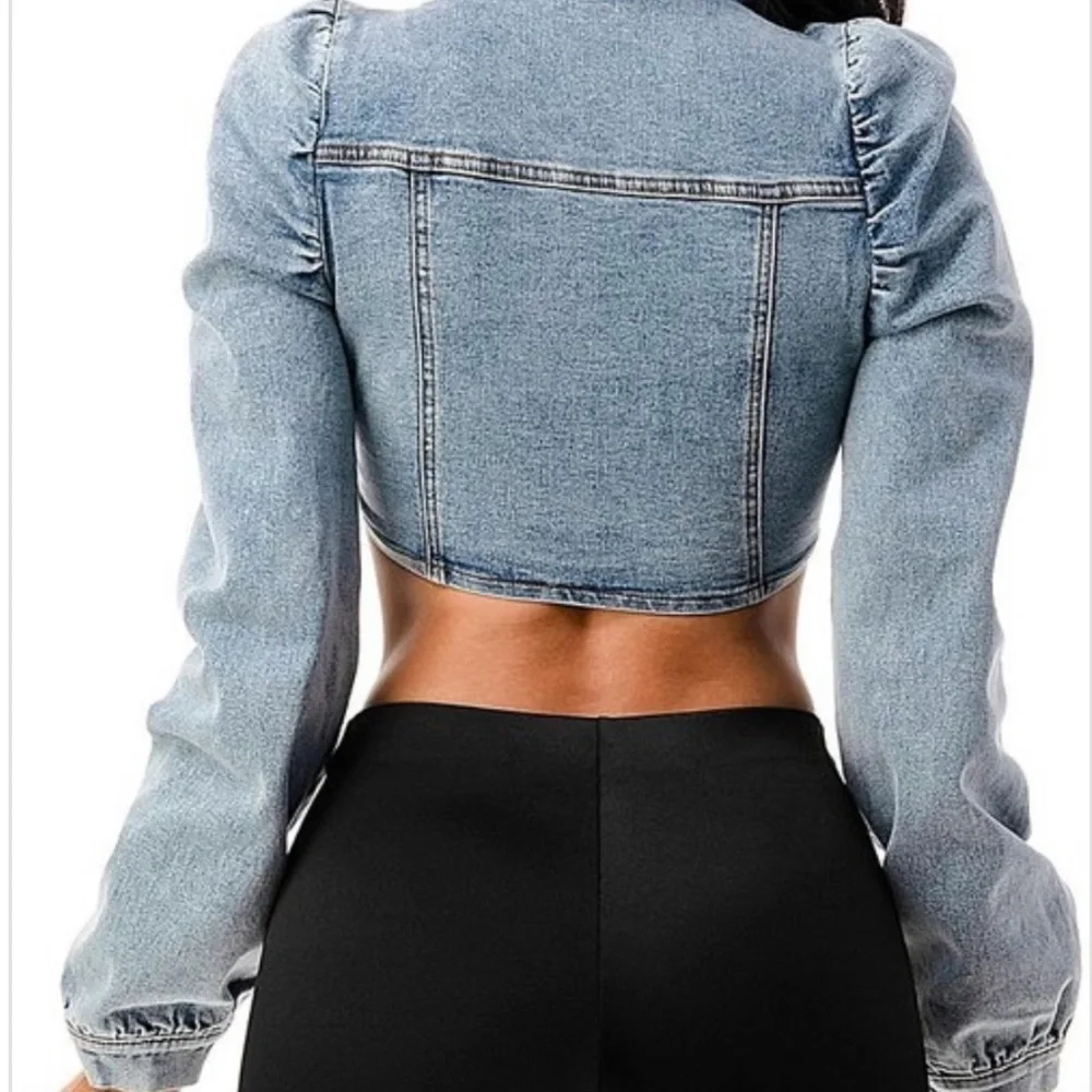 Denim Ruched Button-Up Jacket - Picture 3 of 4